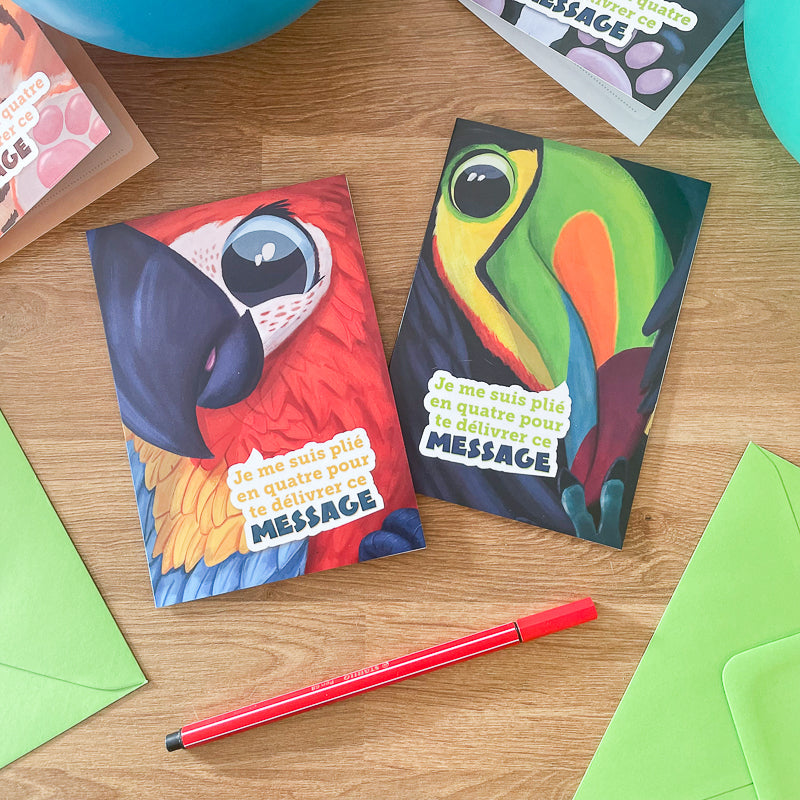 Cartes invitations anniversaire perroquet et toucan