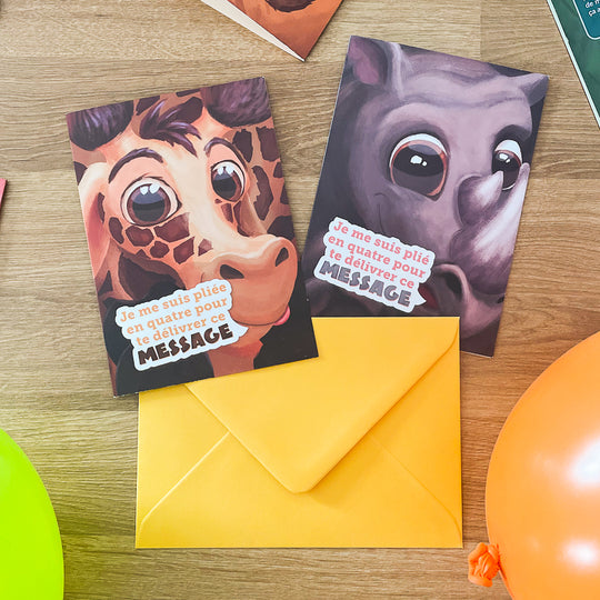 Cartes invitations anniversaire girafe et rhinocéros