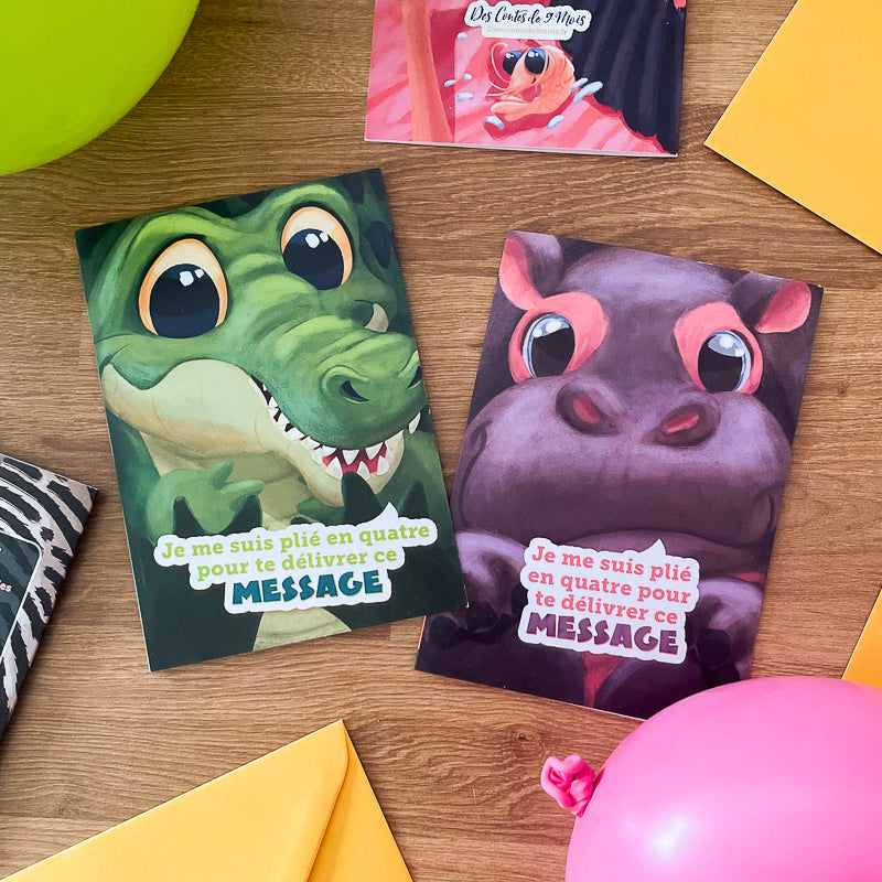 Cartes invitations anniversaire crocodile et hippopotame